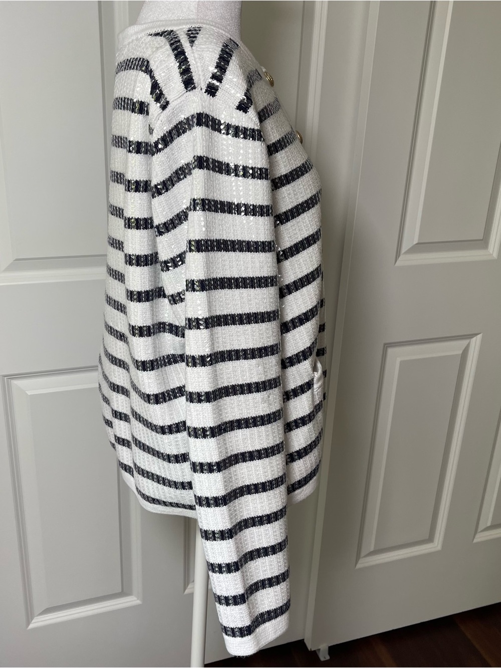NWOT Boston Proper Navy & White Sequins Stripe Button Front Cardigan XL - Picture 7 of 16